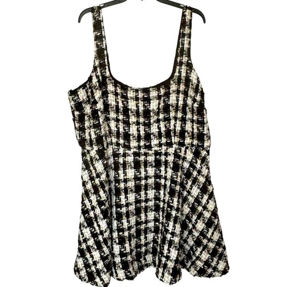 NWT Eloquii Size 20 Tweed Black White Flare Dress Jumper Gold Metallic Threads - Picture 1 of 12